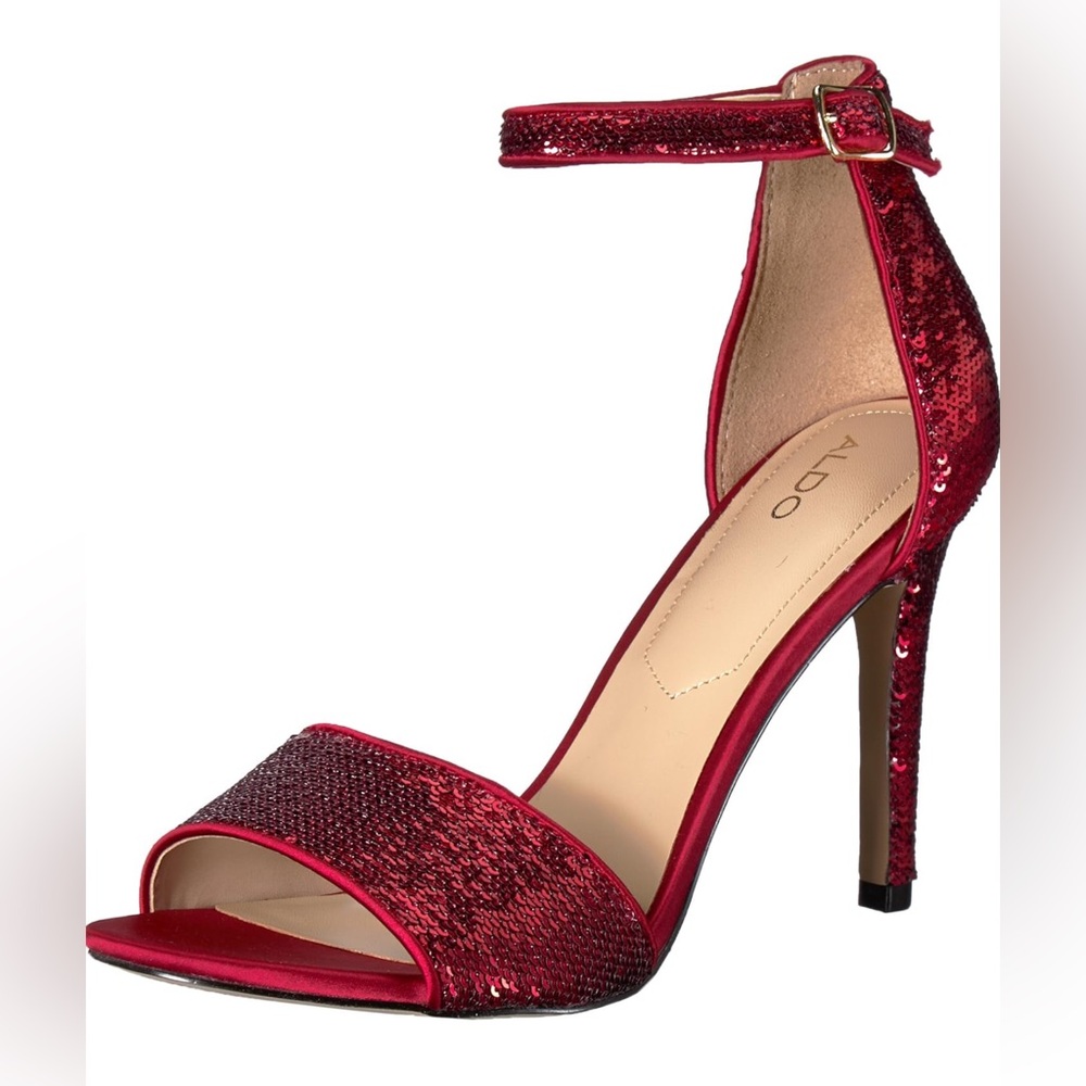 Aldo Red Glitter Ankle Strap Heels Womens size 8.5 Women's Shoes